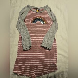 Rumi + Ryder Pink and Gray Striped Dress with Sequin Rainbow
